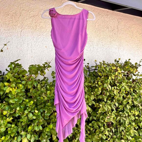 Miss Lola Shay Ruffle Mini Dress Lavender Purple Ruched Y2K Womens Size Small - Picture 3 of 8
